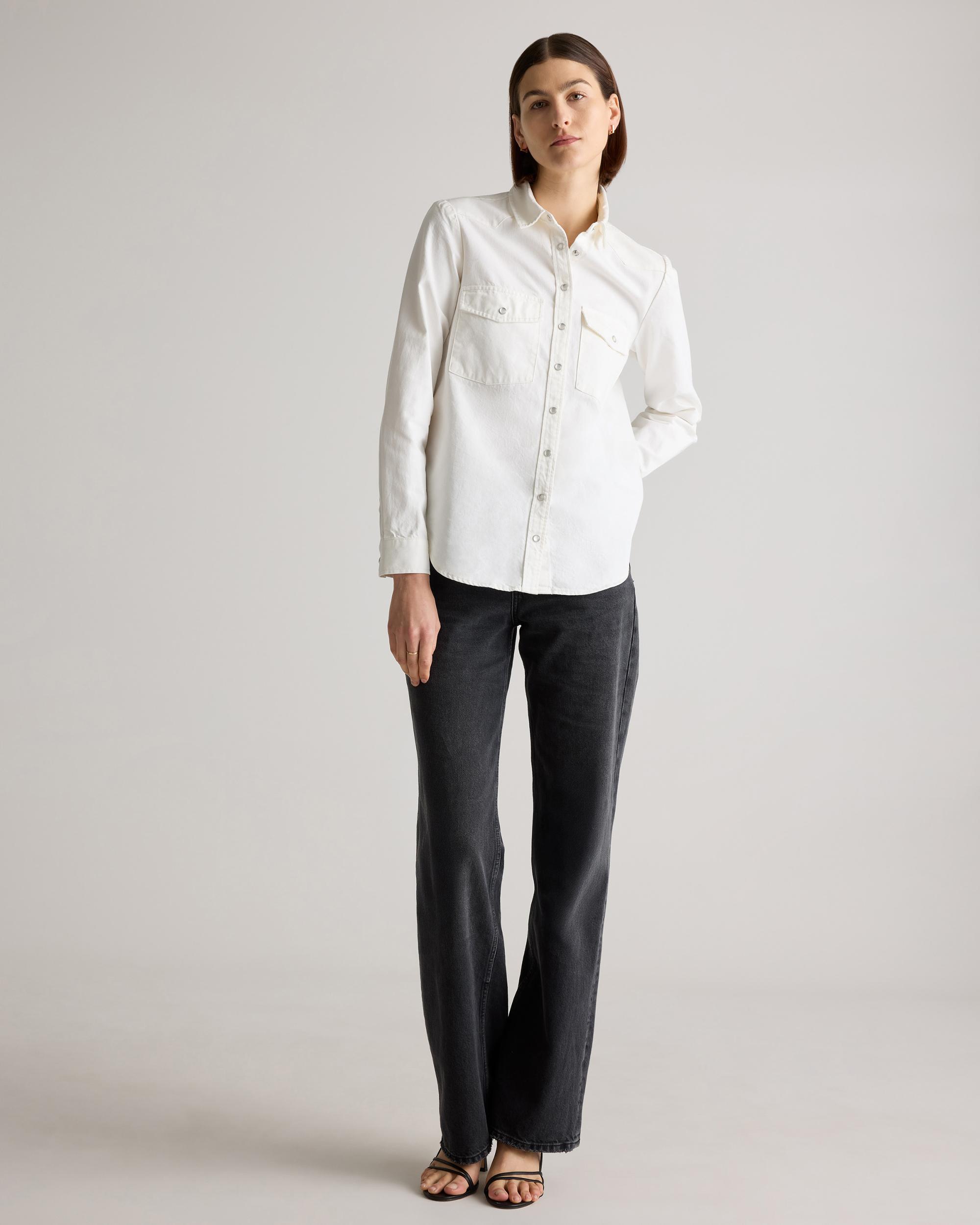 Quince | Women's Distressed Denim Western Shirt Cotton Product Image