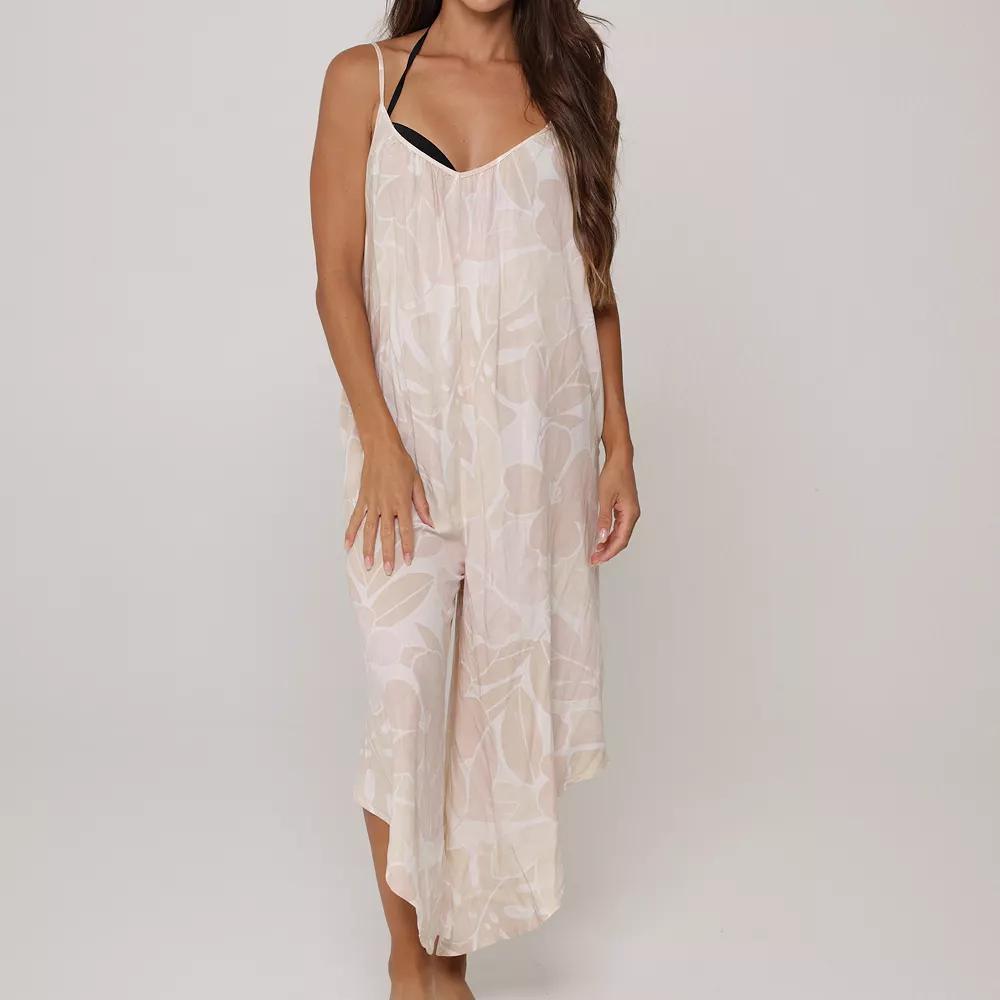 Women's J. Valdi Flowy Floral Sleeveless Swim Cover-Up Jumper Dress, Size: Medium, Brown Product Image