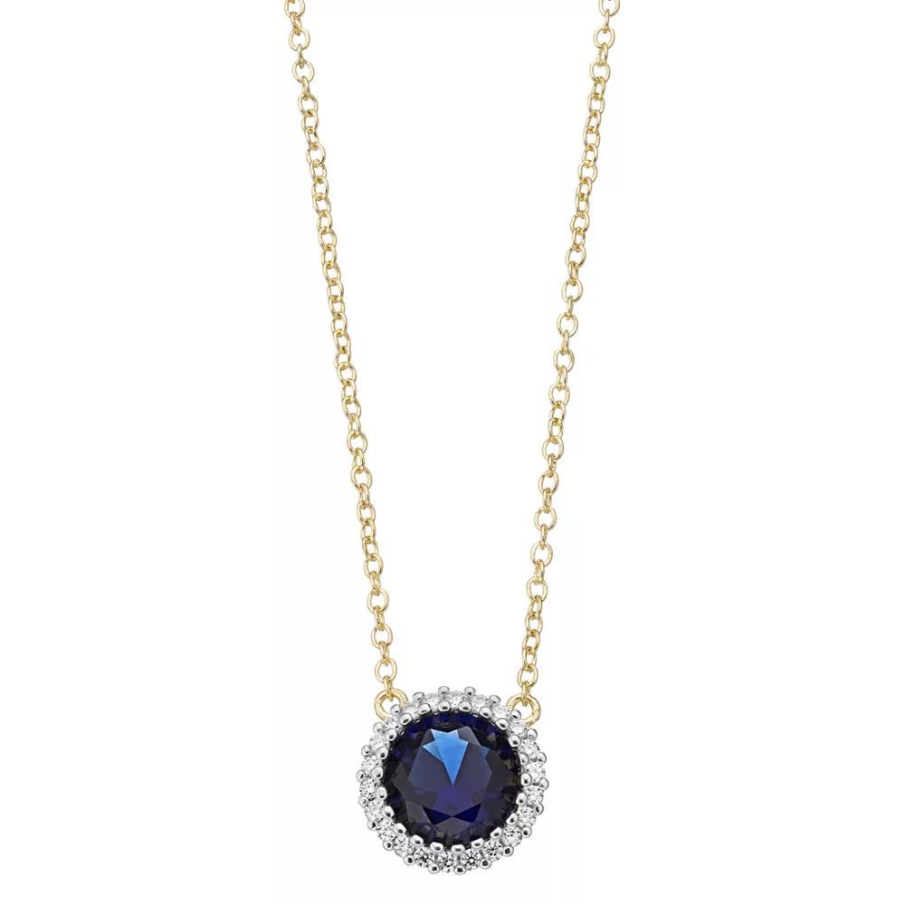 Sterling Silver Two-Tone Cubic Zirconia Necklace with Gold Link Chain, Womens Blue Product Image