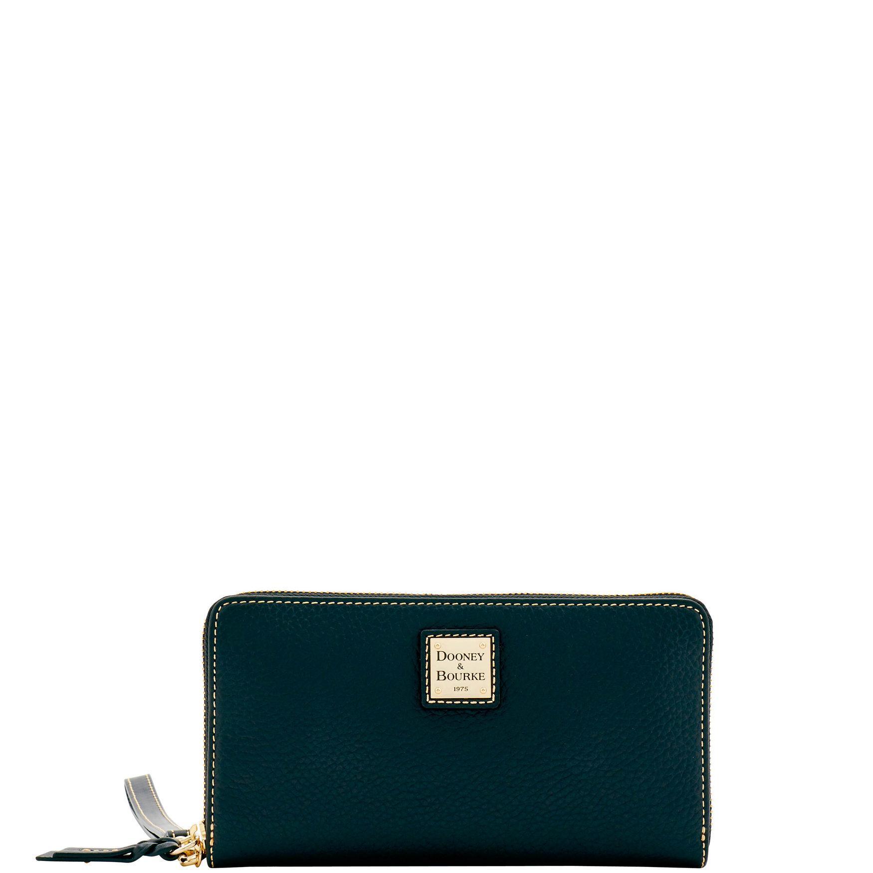 Dooney & Bourke Womens Pebble Grain Large Zip Around Leather Wristlet in Black Product Image