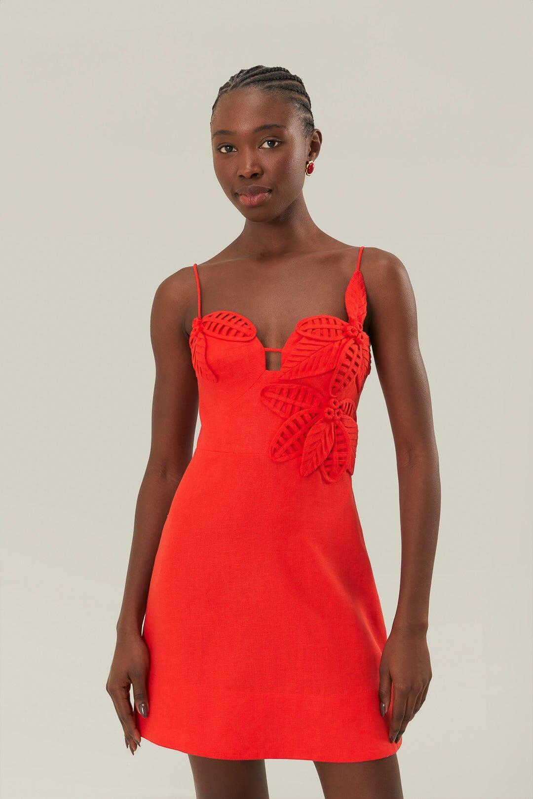 Red 3D Flower Bodice Mini Dress, RED / S Product Image