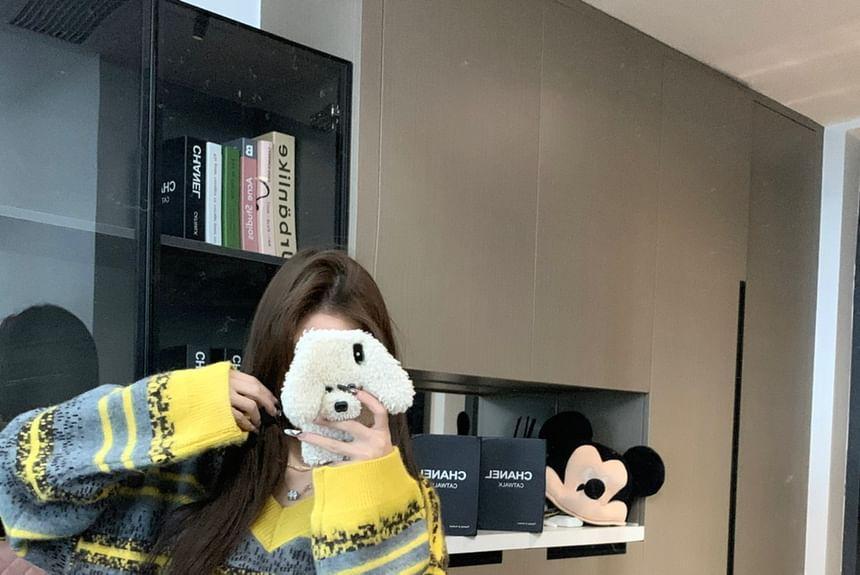 V-Neck Color Block Oversized Sweater Product Image