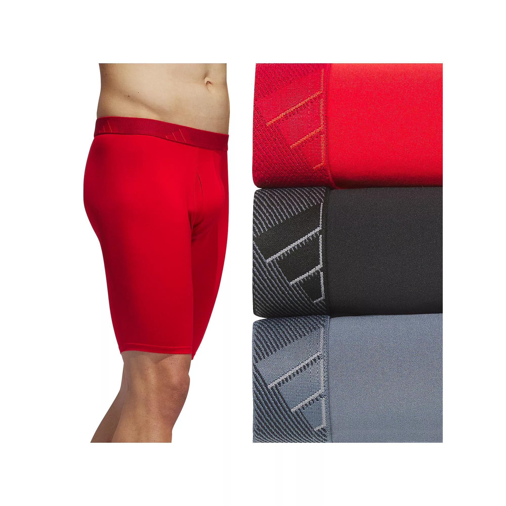 Men's adidas 3-pack Microfiber Long Boxer Briefs, Size: XL, Better Red Black Product Image