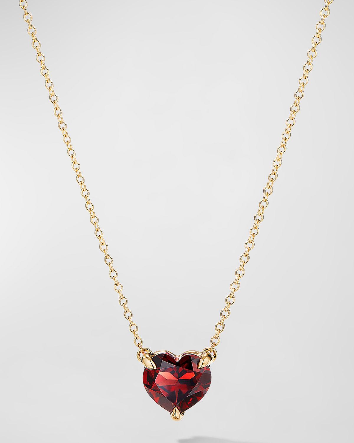 Womens Chatelaine Heart Pendant Necklace in 18K Yellow Gold with Garnet, 8mm Product Image