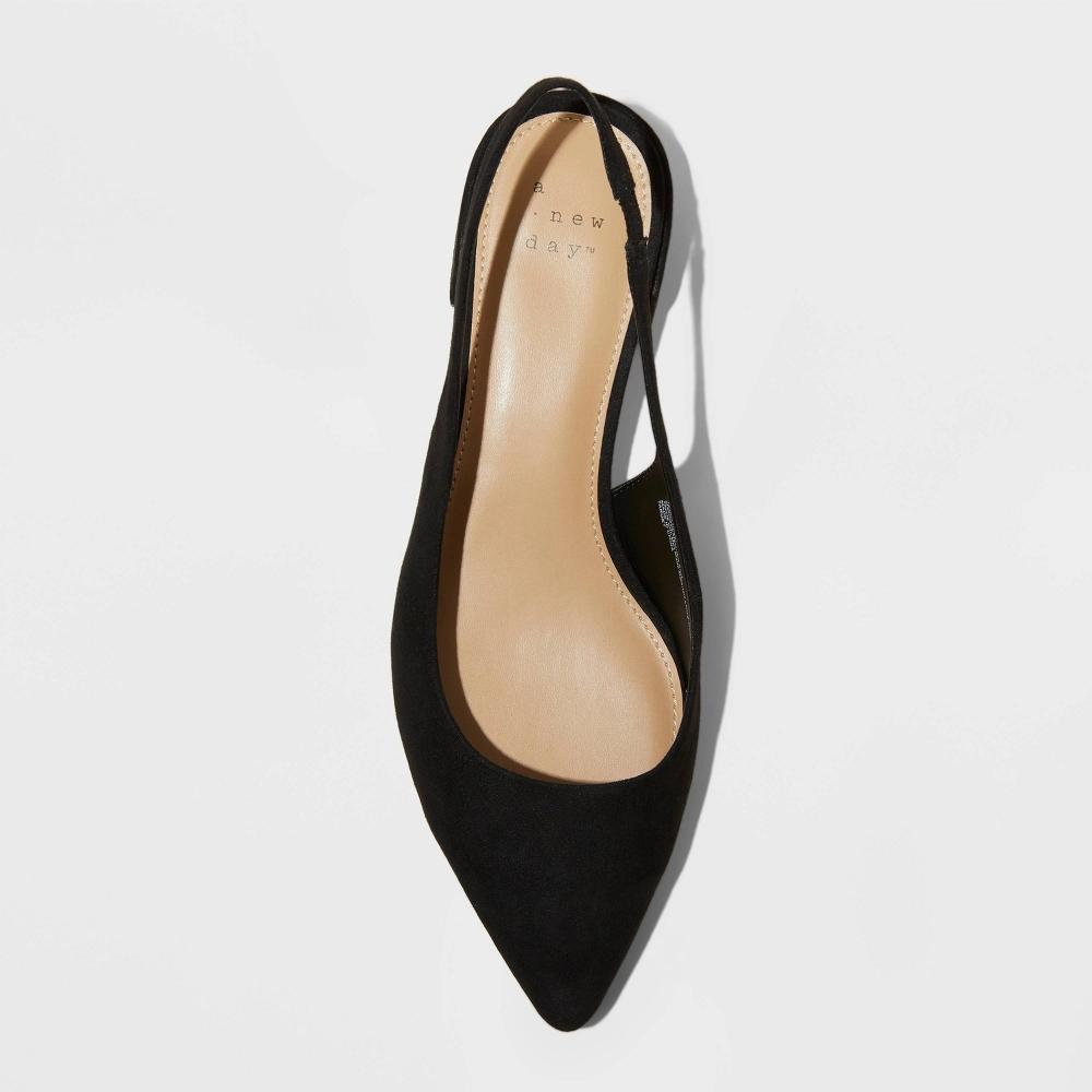 Womens Elle Slingback Pointed Toe Heels - A New Day Black 7: Cushioned Insole, Block Heel, Microsuede, Slip On Product Image