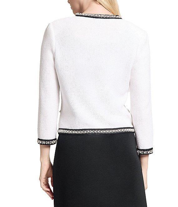 Ming Wang Textured Embellished Long Sleeve Contrast Trim Jacket Product Image