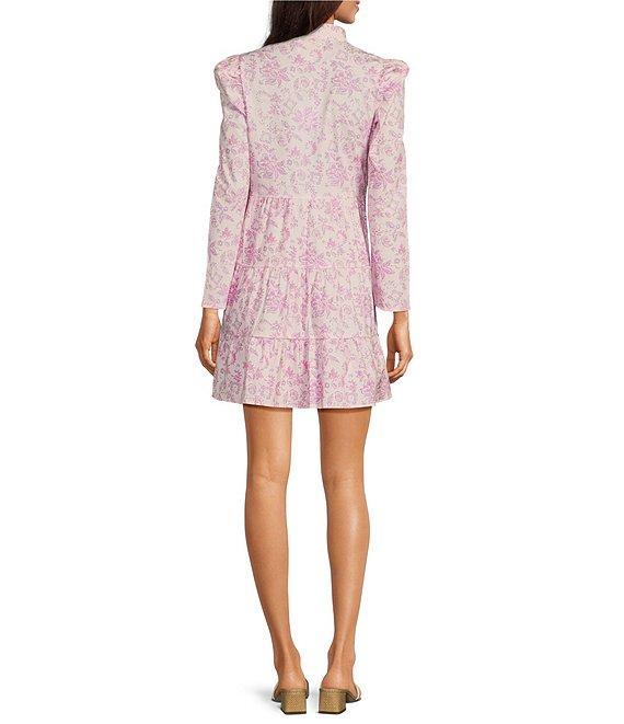 SAIL to SABLE Woven Baroque Floral Print Split Collar V-Neck Bracelet Sleeve Tiered Dress Product Image
