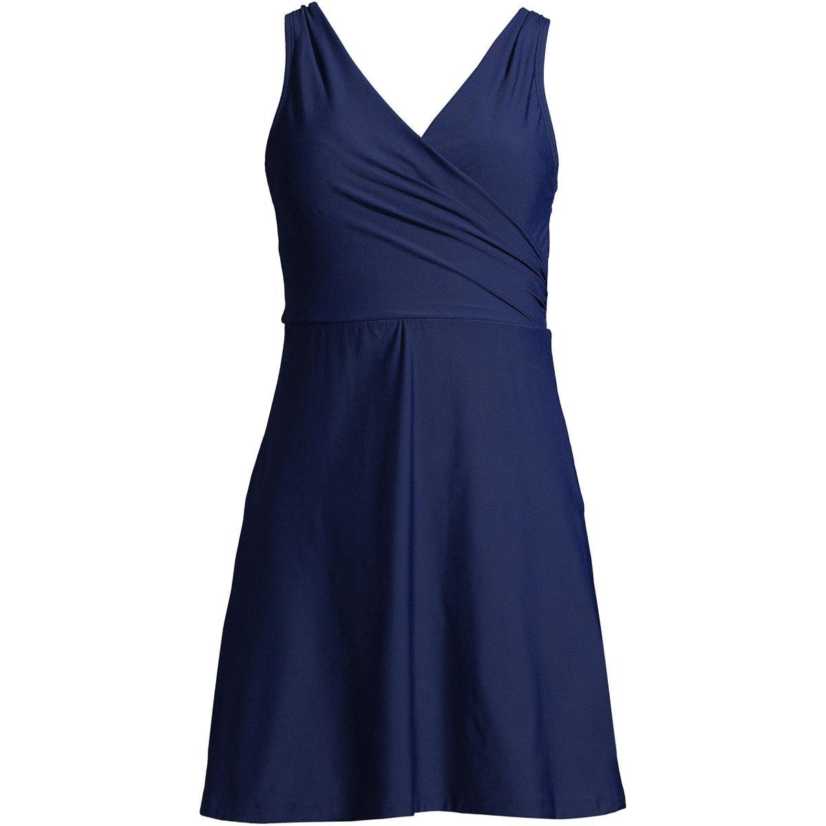Petite Lands End UPF 50 Tummy Control Surplice One-Piece Swim Dress, Womens Product Image