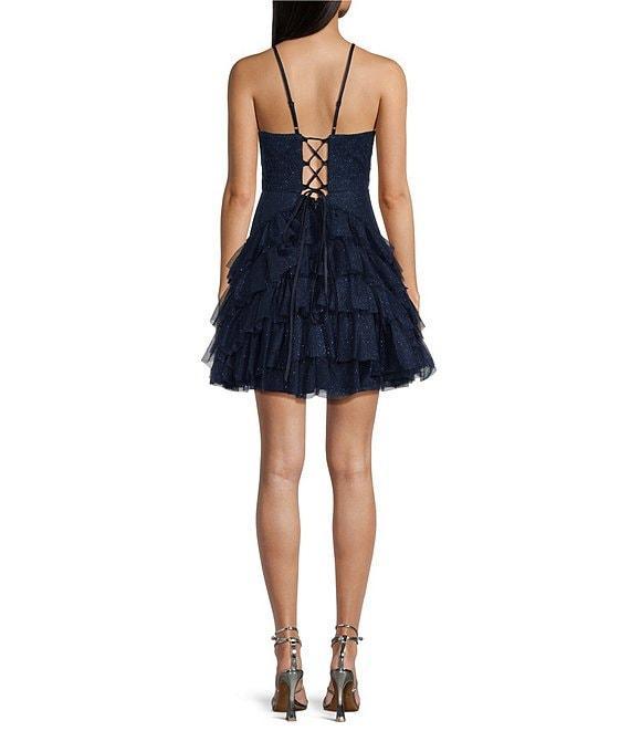 Pear Culture V-Neck Spaghetti Strap Tiered Lace-Up Dress Product Image