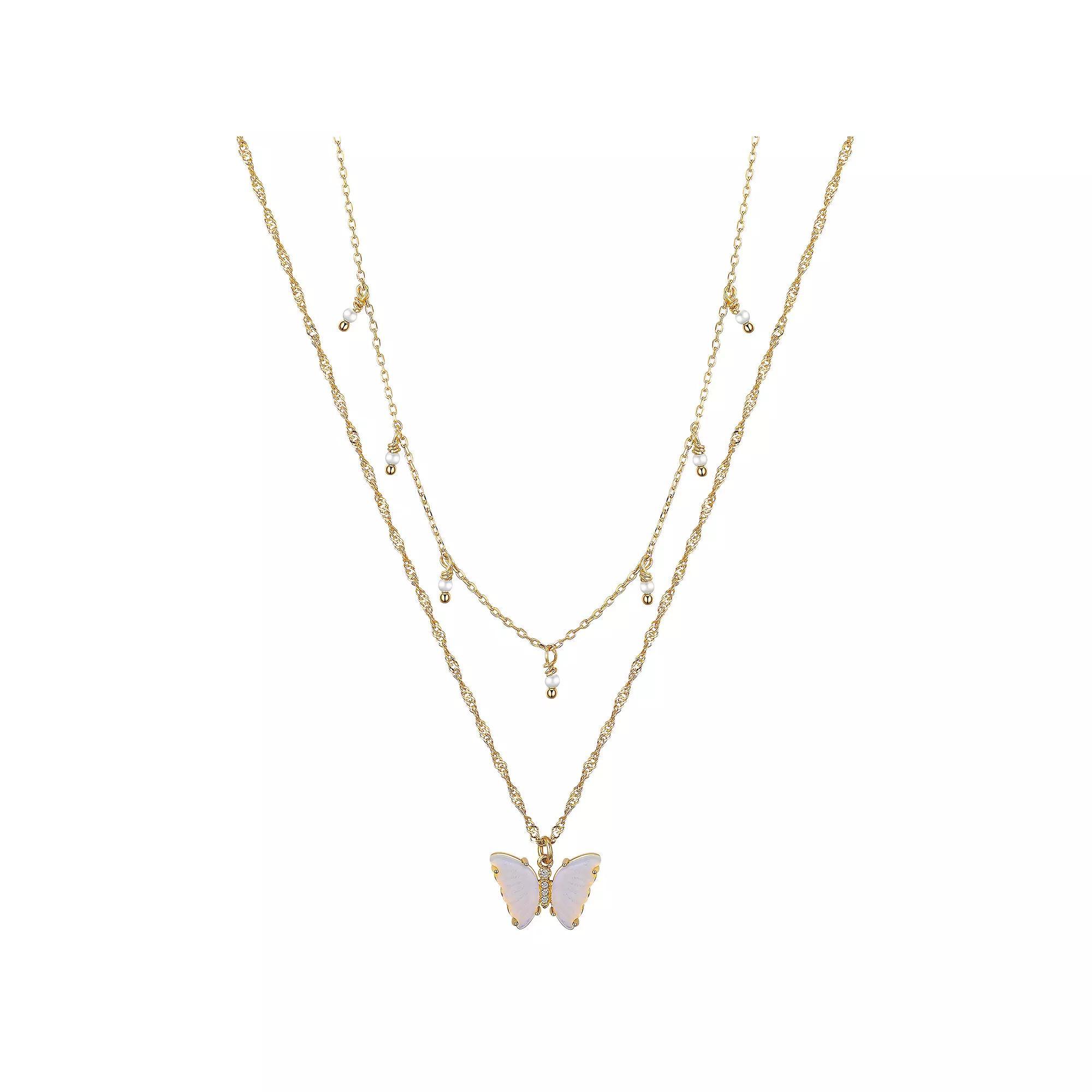 Love This Life® 2-Piece Opalite & Cubic Zirconia Butterfly Pendant Necklace Set, Women's, Size: 16-18" ADJ, Gold Tone Product Image