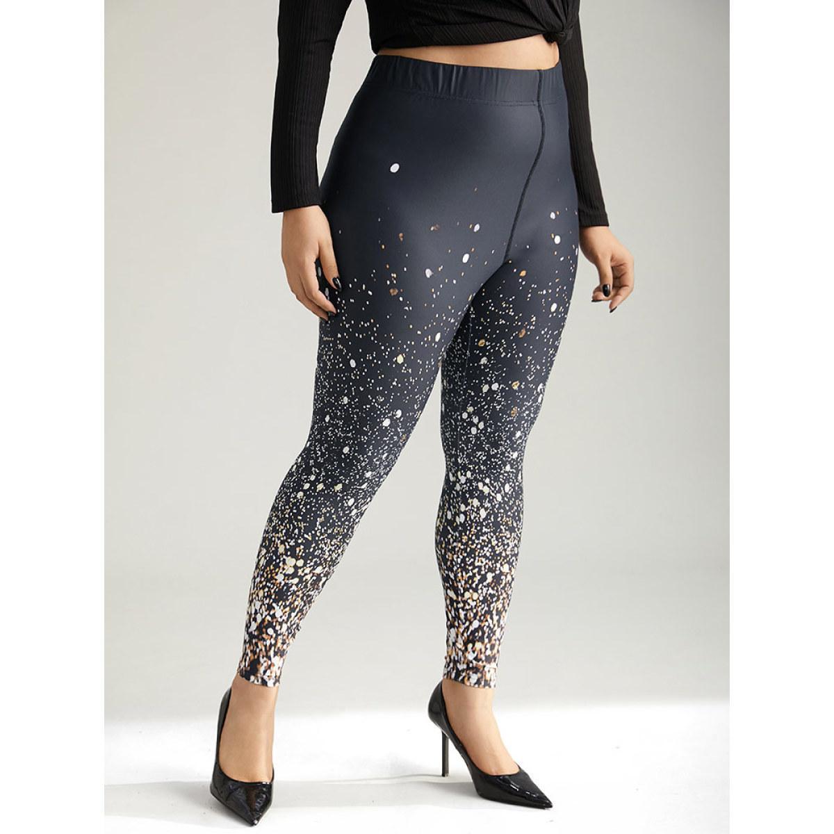 Plus Size Christmas Ombre Snowflake Elastic Waist Skinny Leggings Women Black Glamour High stretch Bodycon High Rise Festival-Christmas Leggings BloomChic 22-24/3X Product Image