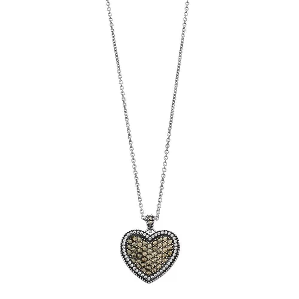 Lavish by TJM Sterling Silver Marcasite Pave Heart Pendant Necklace, Women's, Size: 18" Product Image