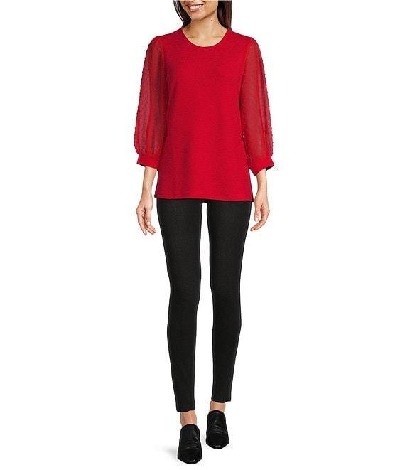 Calessa Textured Knit Crew Neck Balloon Sleeve Top Product Image