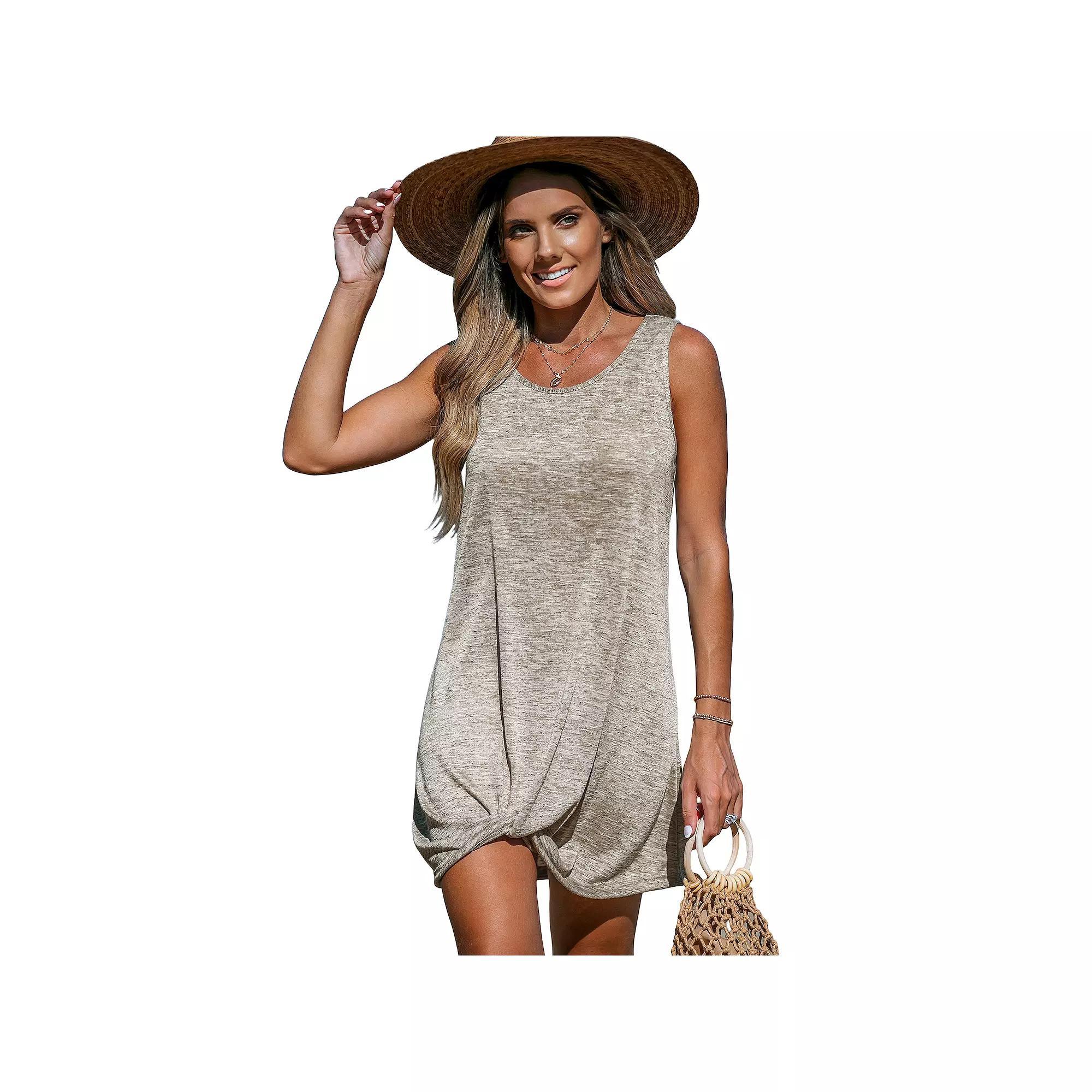 Women's Cupshe Sand Scoop Neck Hem Twist Mini Swim Cover-Up Dress, Size: XL, Brown Product Image