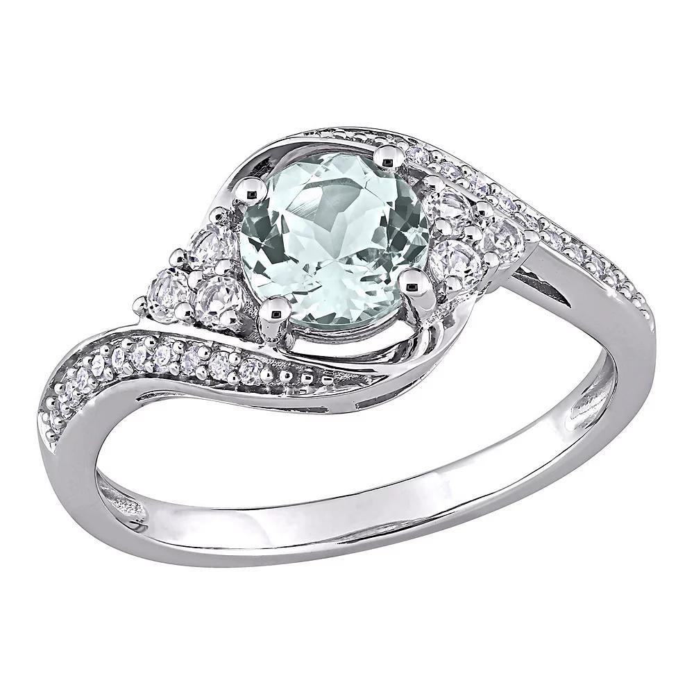 Stella Grace 10K White Gold Aquamarine, White Topaz & 1/10 Carat T.W. Diamond Ring, Women's, Size: 7.50, 10k Whgold Product Image