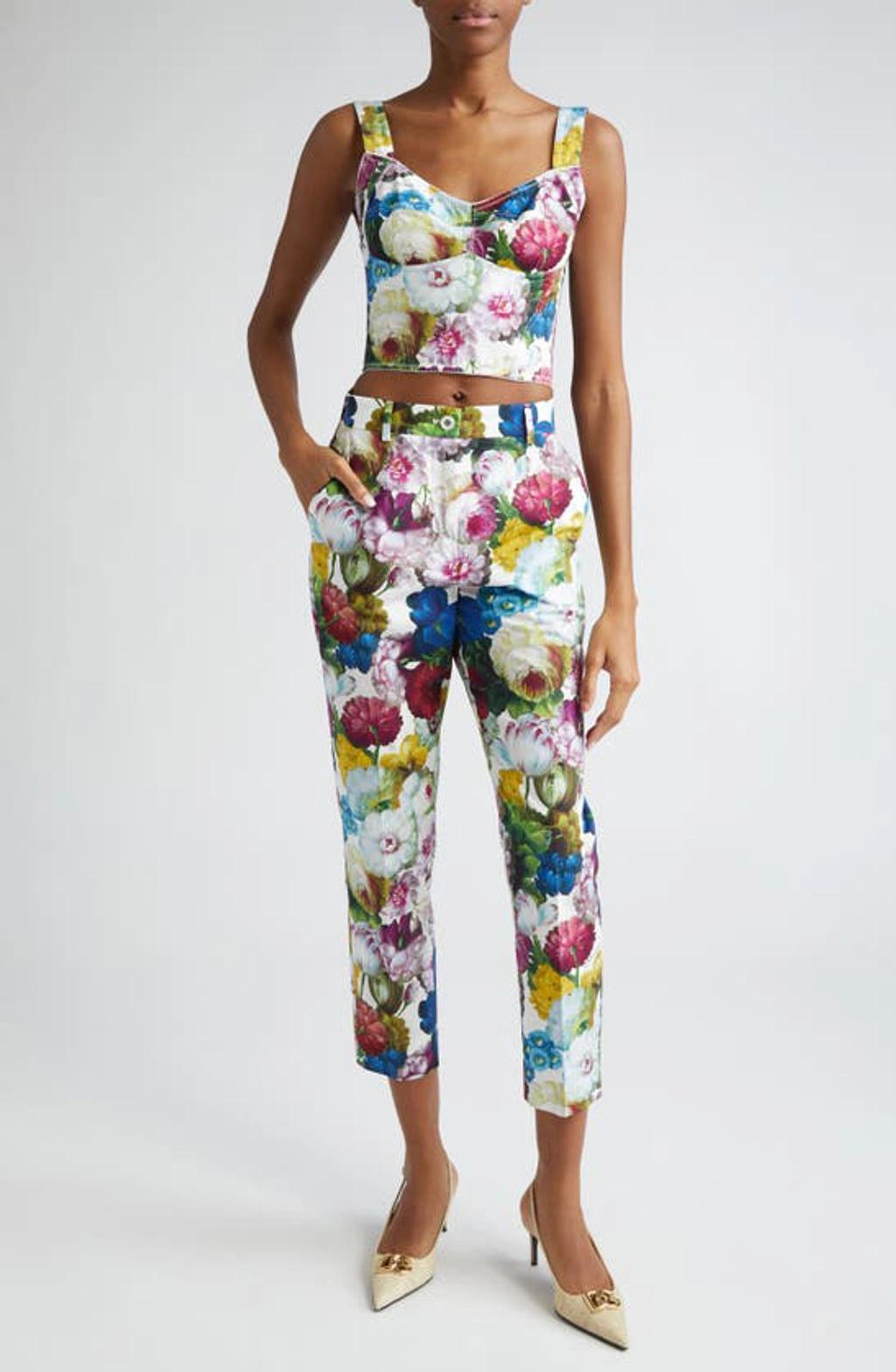 DOLCE & GABBANA White Polka Silk Corset Bustier Top In Multicolor Product Image