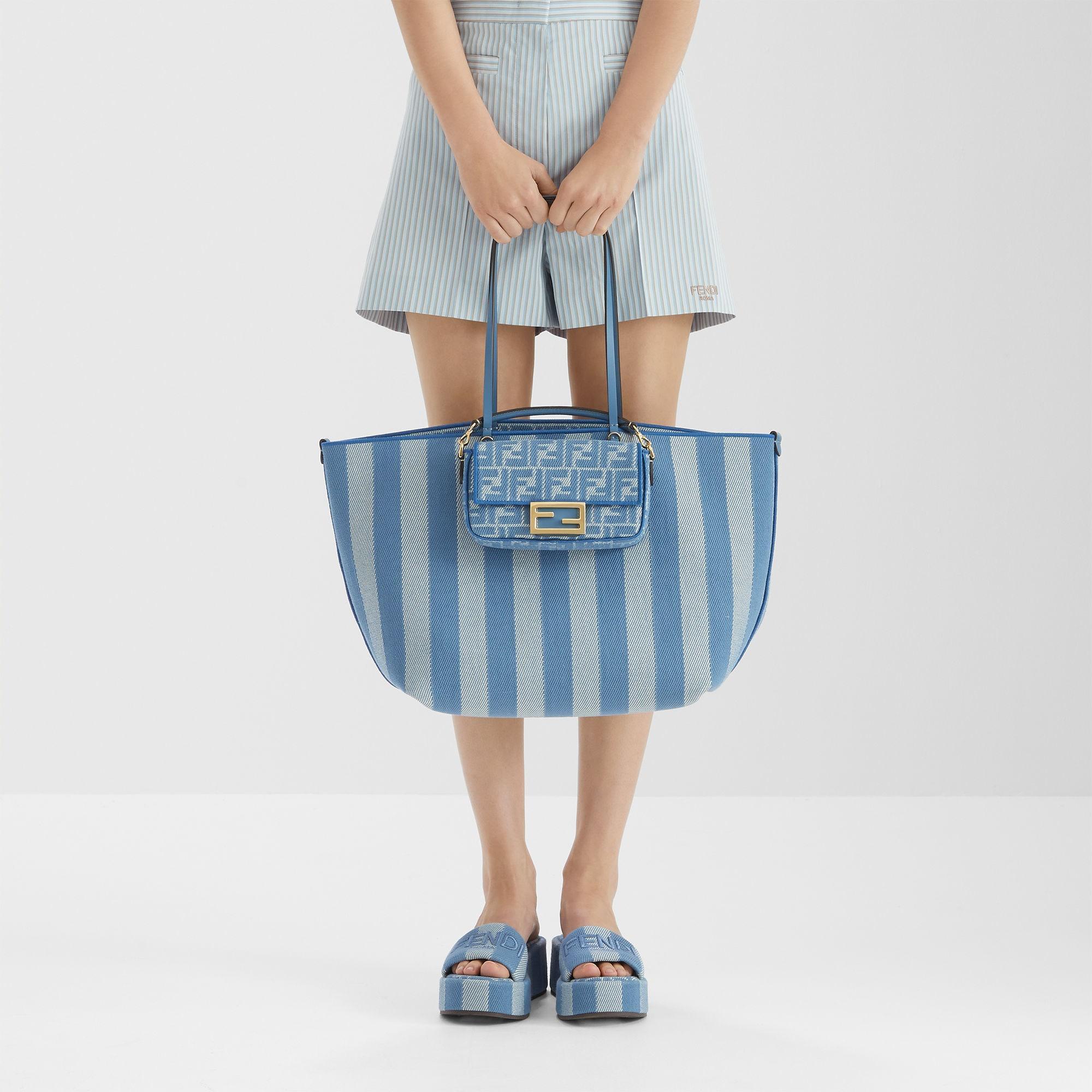 Baguette MiniBlue denim-effect FF jacquard bag Product Image