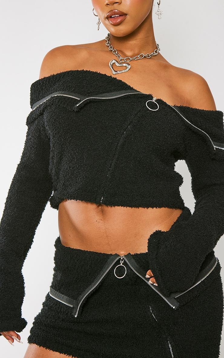  Black Fluffy Knit Fold Over Zipped Mini Skirt Product Image