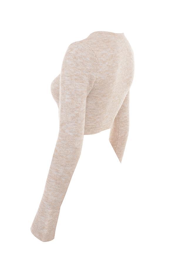 Lulie Oatmeal Fluffy Knit Cropped Cardigan Product Image