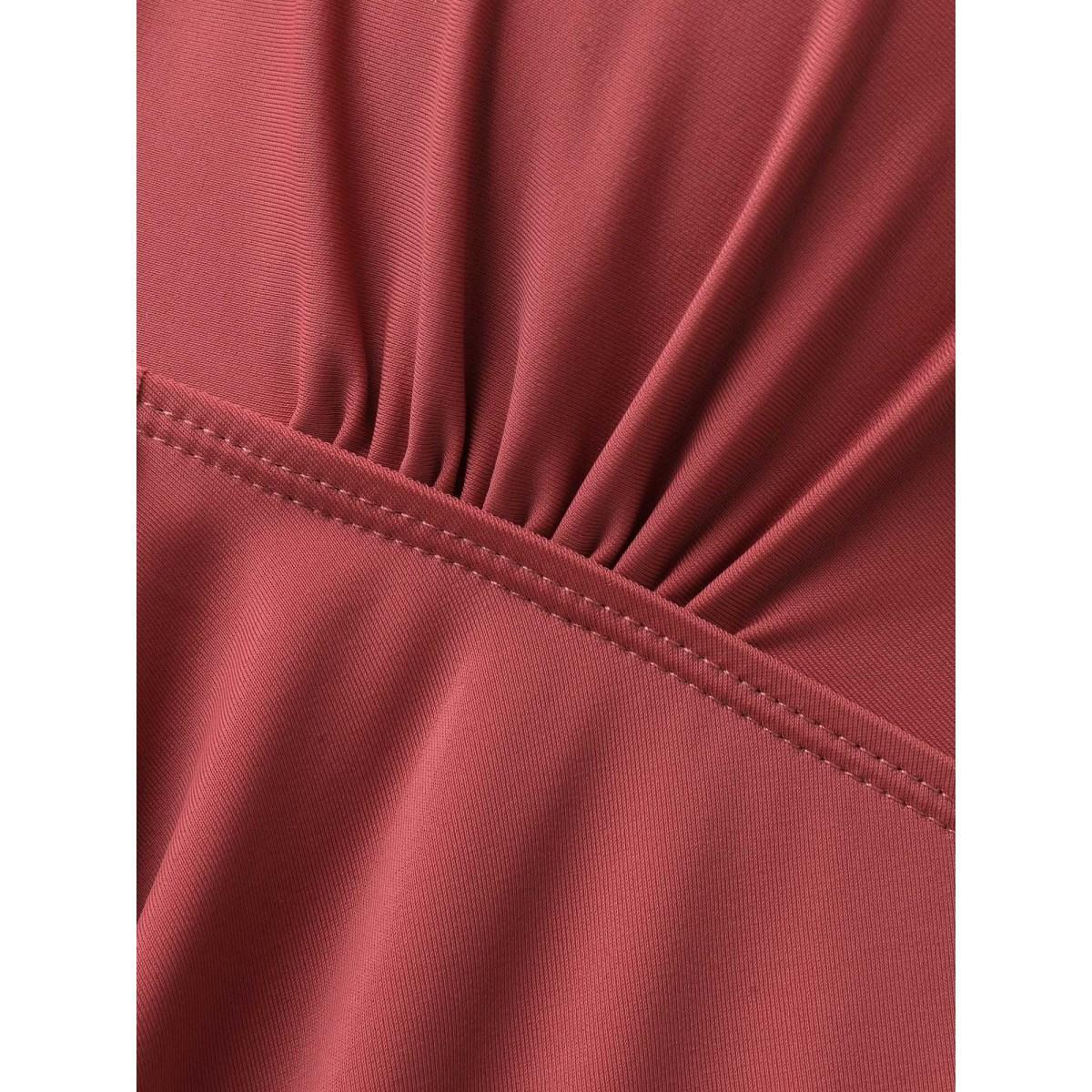 Plus Size Curvy Split Hem Flared Swim Top Women's Swimwear Russet Beach Slit High stretch Bodycon U-neck Curve Swim Tops BloomChic 28/5X Product Image