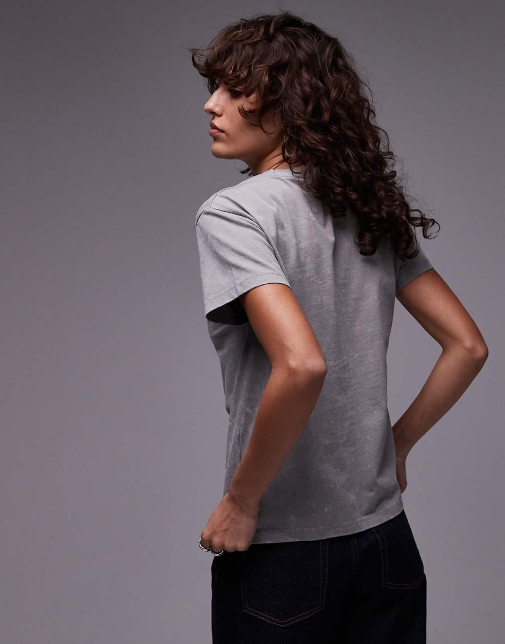 Topshop graphic la lune slim tee in gray Product Image