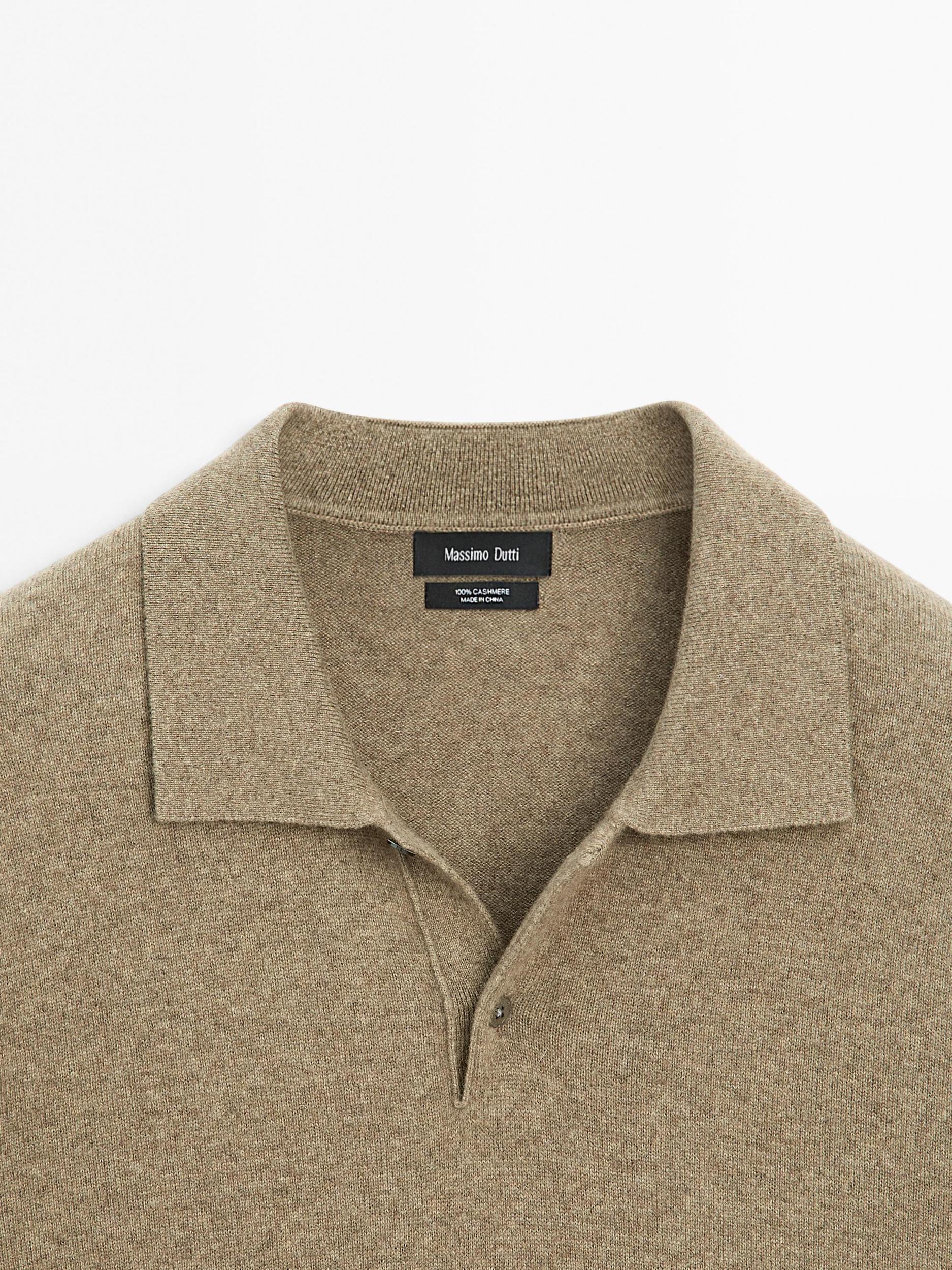 100% cashmere ribbed knit polo shirt Product Image