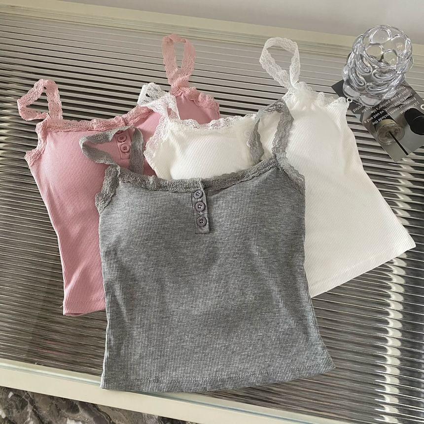 Henley Plain Lace Trim Padded Camisole Product Image