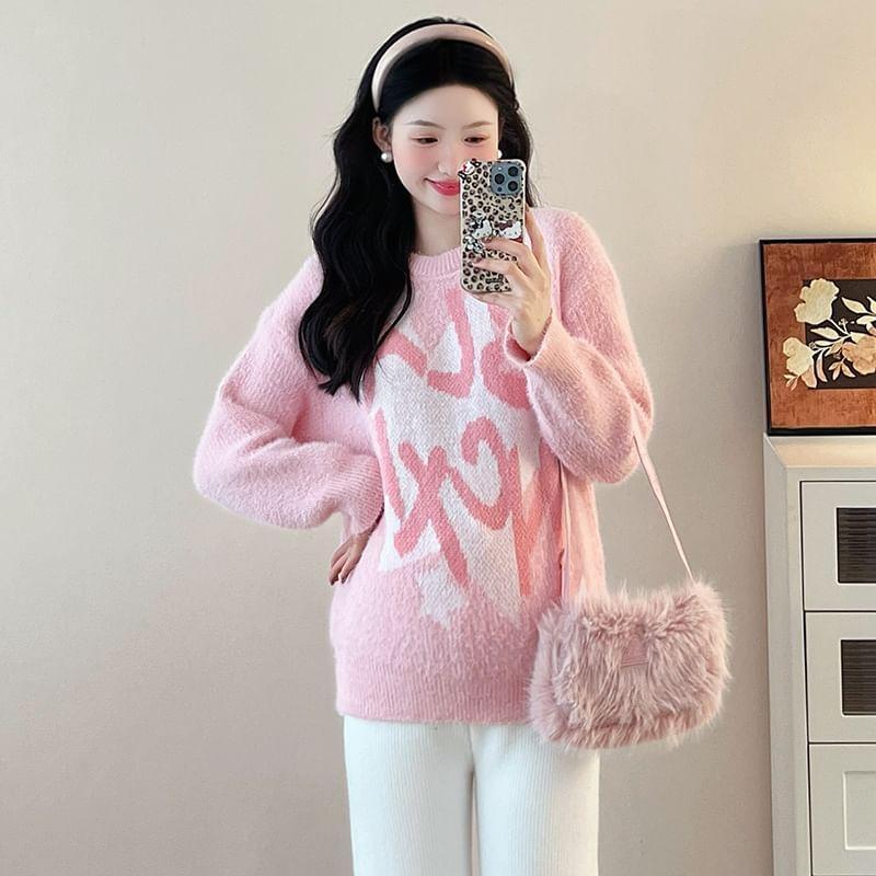 Maternity Round Neck Lettering Sweater Product Image