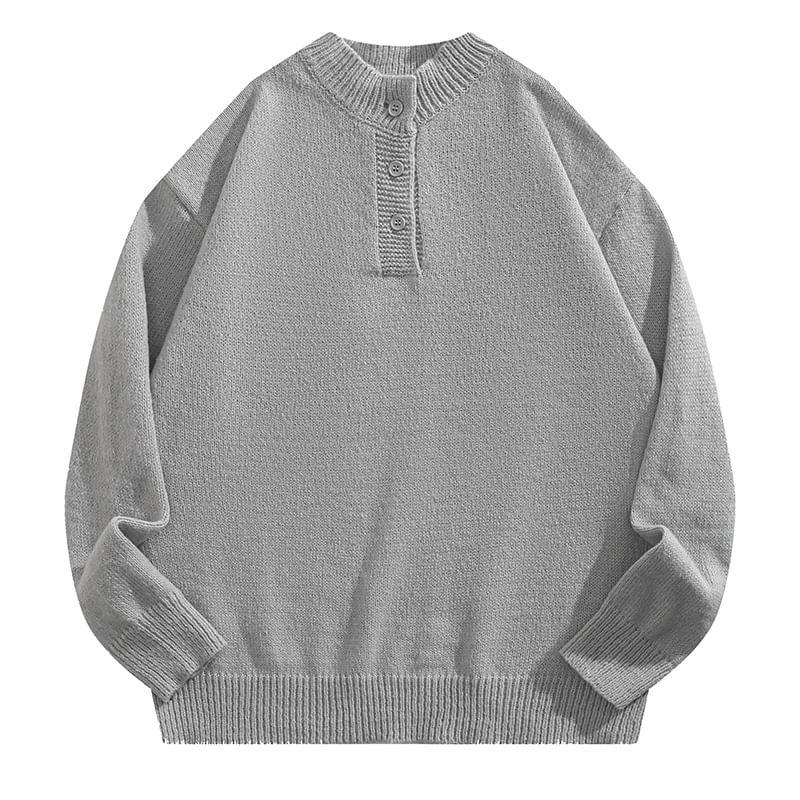 Crewneck Henley Plain Sweater Product Image