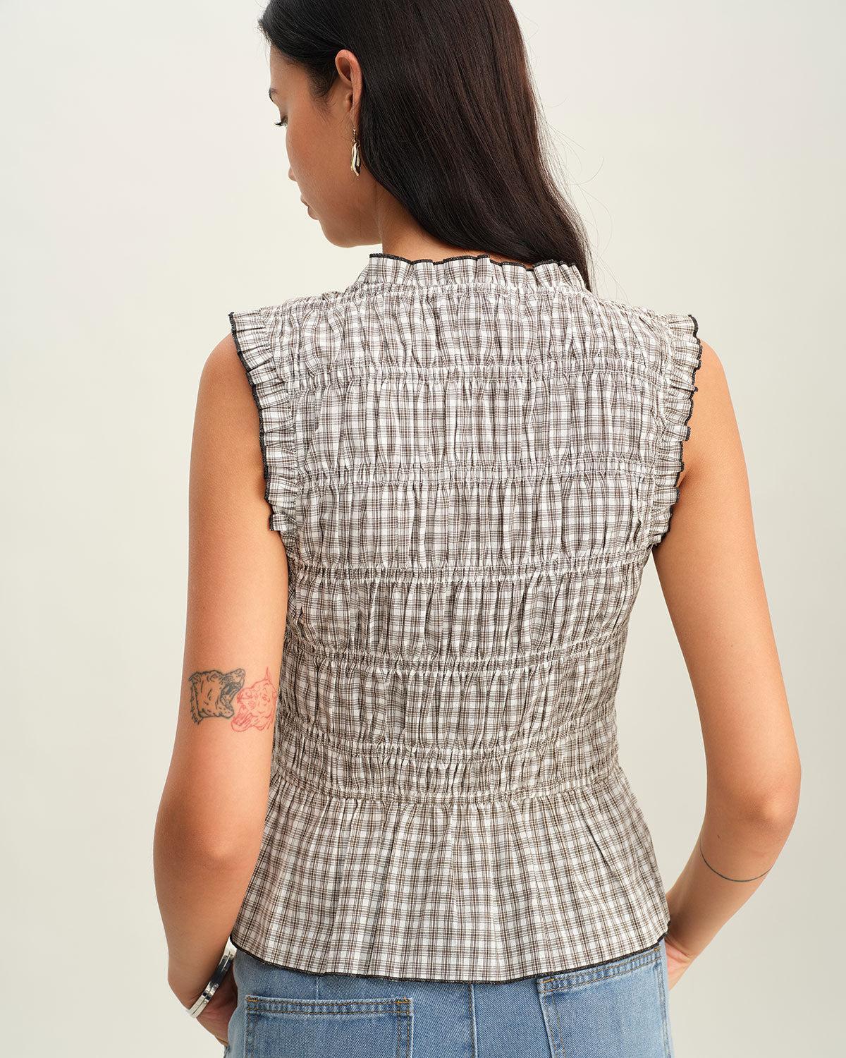 Black Plaid Bowknot Tank Top Product Image
