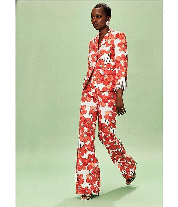 Tara Jarmon Primavera Linen Blend Floral Print Flat Front Straight Leg Pants Product Image