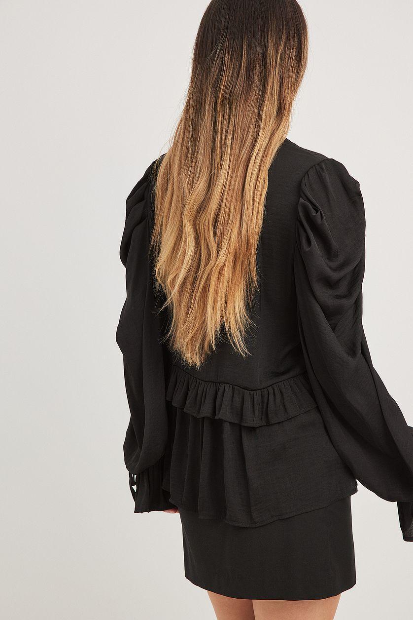 Structured Ruffle Detail Tie Sleeve Blouse Product Image
