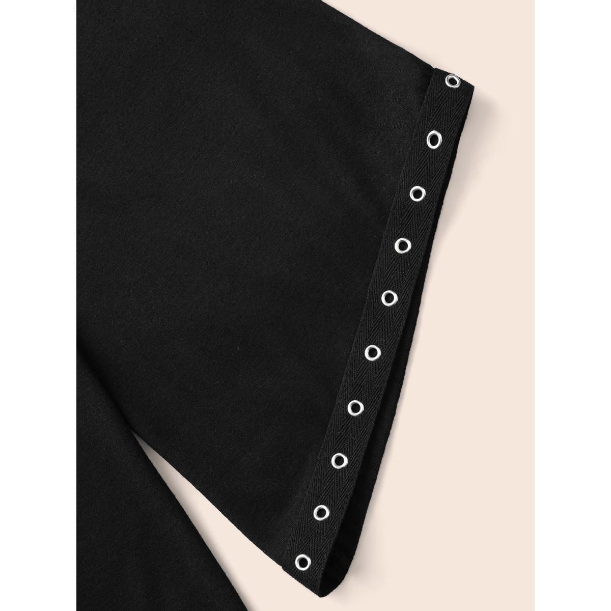 Plus Size Peek-A-Boo Cut-Out Neckline T-shirt Black Women Elegant Eyelet Round Neck Everyday T-shirts BloomChic 22-24/3X Product Image