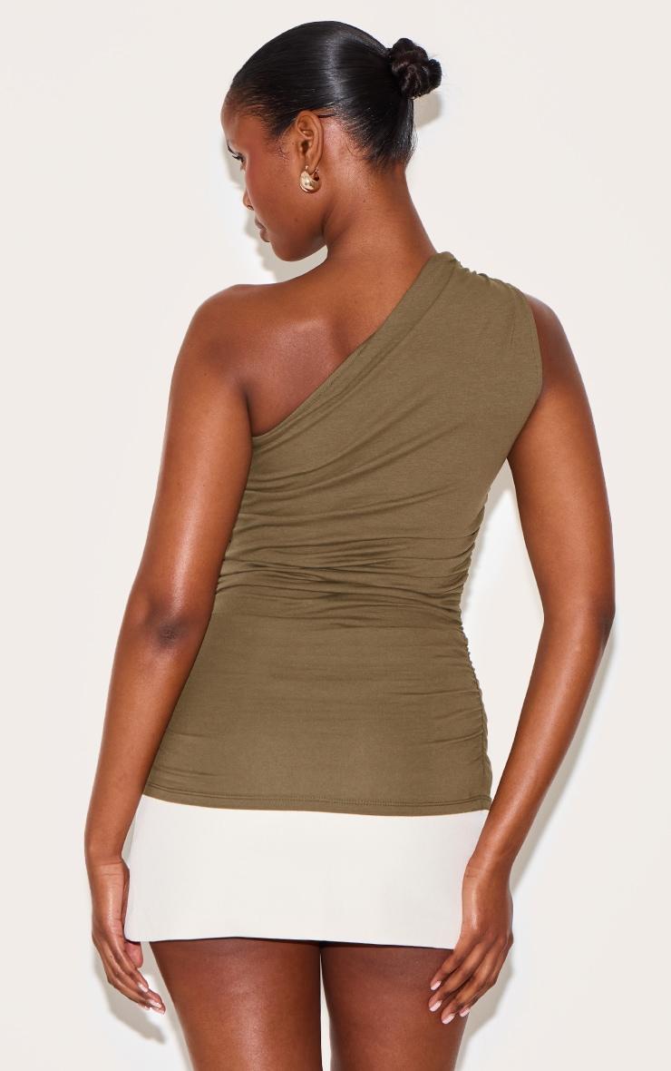 Olive Asymmetric Ruched Sleeveless Long Top Product Image