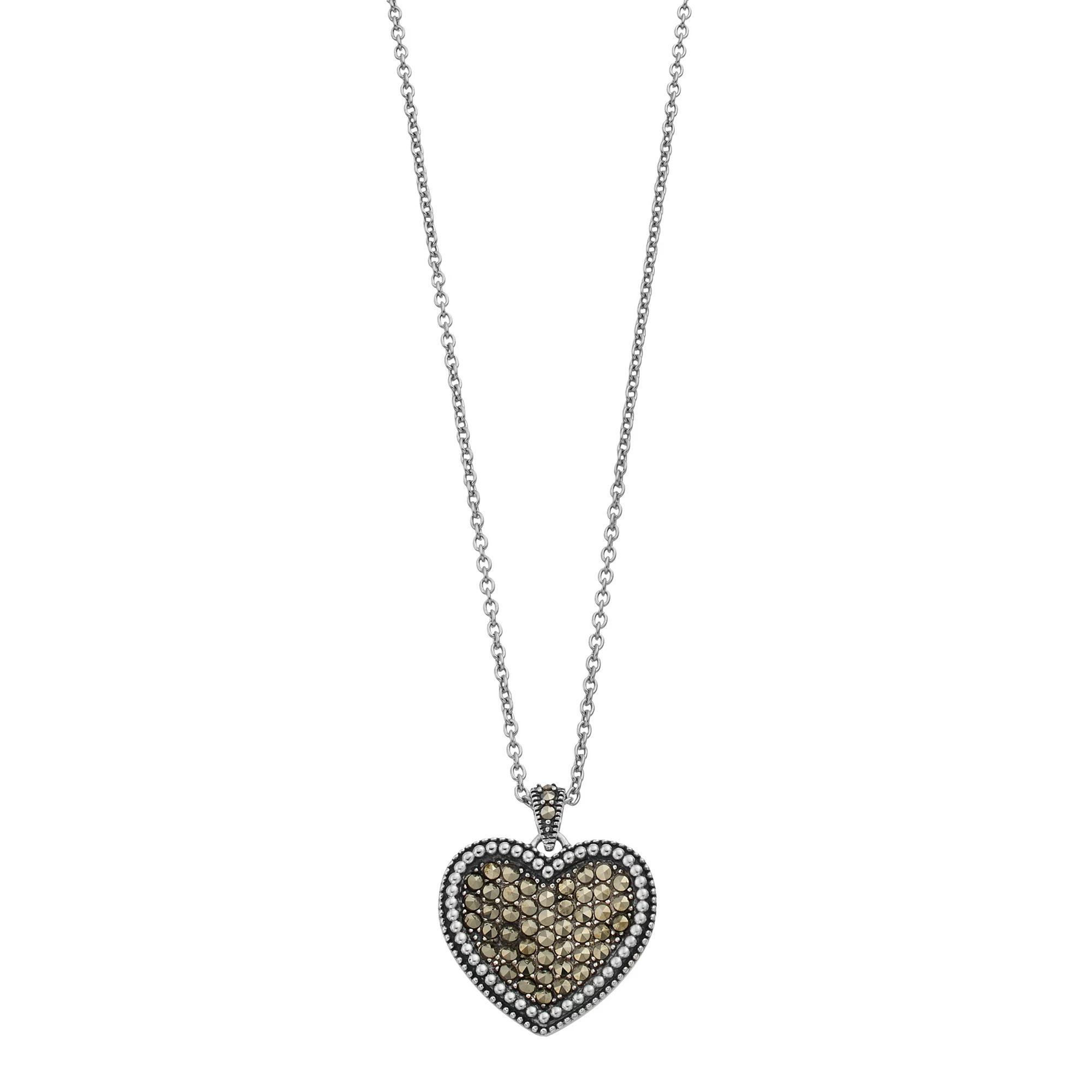 Lavish by TJM Sterling Silver Marcasite Pave Heart Pendant Necklace, Women's, Size: 18" Product Image