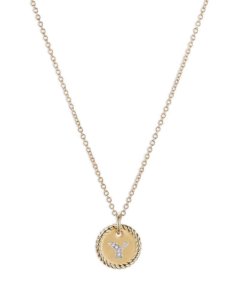 David Yurman Cable Collectibles Initial Pendant with Diamonds in Gold on Chain, 16-18 Product Image