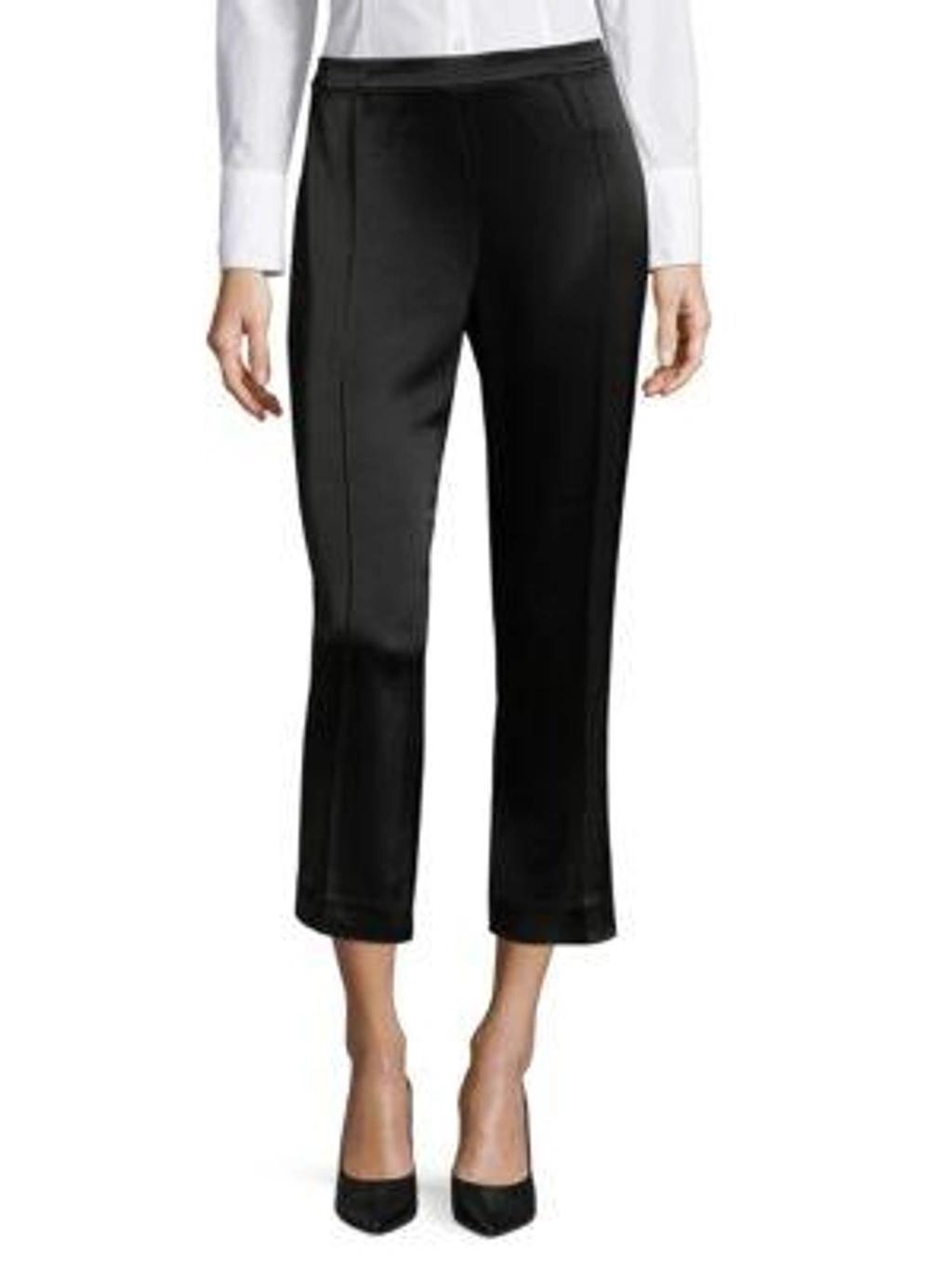 ST JOHN Liquid Satin Side Zip Cropped Pants In Caviar Product Image