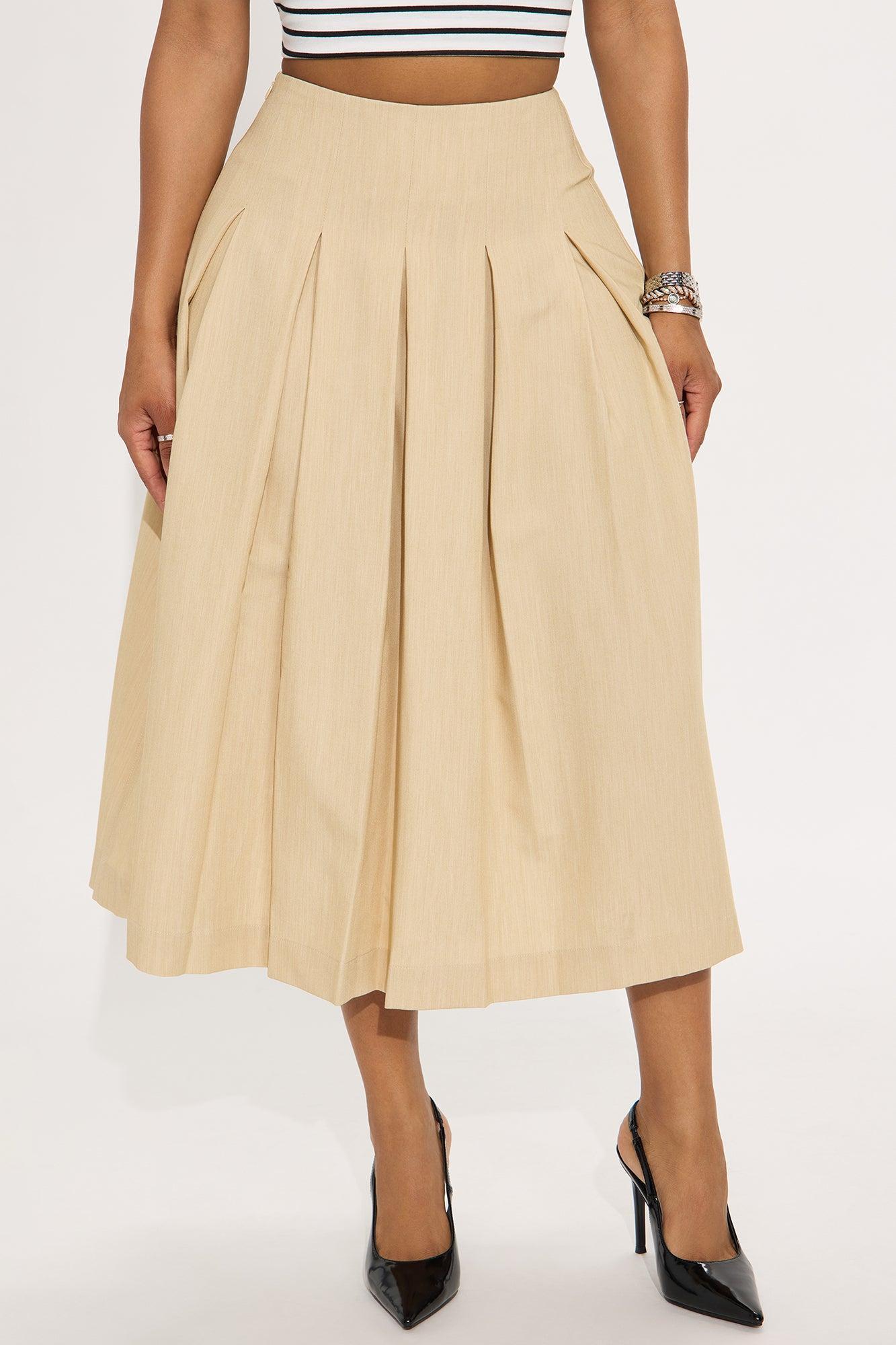 Standing On Business Pleated Midi Skirt - Khaki Product Image