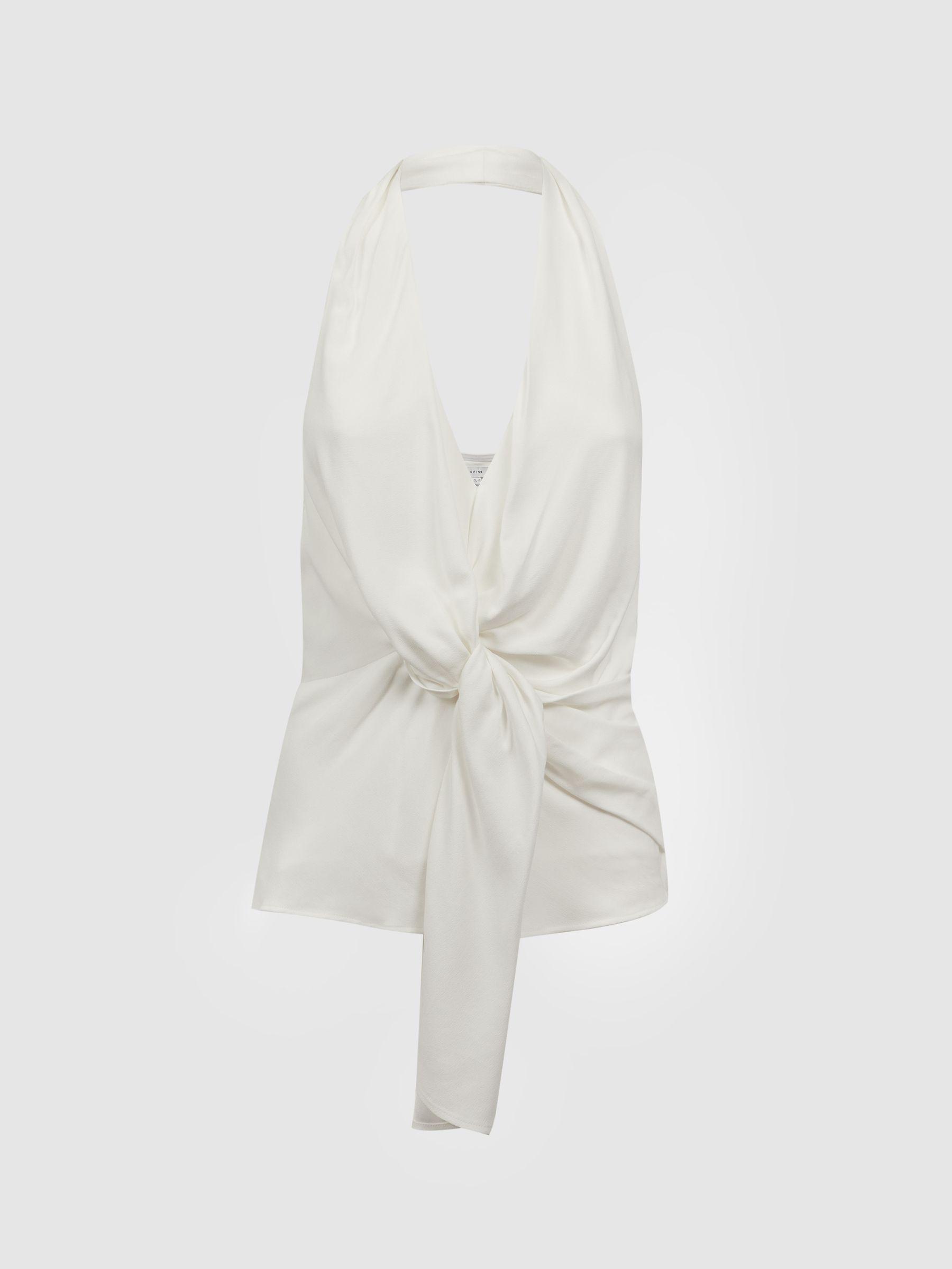 Tie Halter Neck Blouse in Ivory Product Image