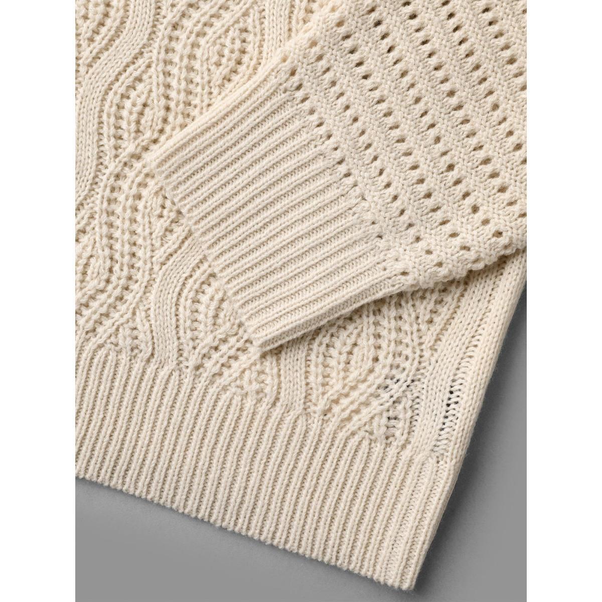 Plus Size Cable Knit Hollow Out Textured Pullover Apricot Women Casual Loose Long Sleeve Round Neck Everyday Pullovers BloomChic 14-16/1X Product Image