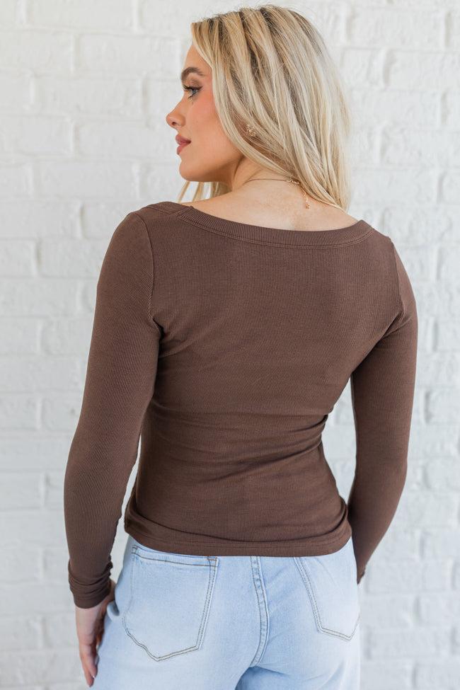 Make Your Choice Brown Ribbed Scoop Neck Long Sleeve Tee FINAL SALE Product Image