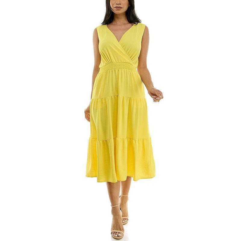 Women's Nina Leonard Tiered Smocked Midi Dress, Size: XL, Vibrant Purple Product Image
