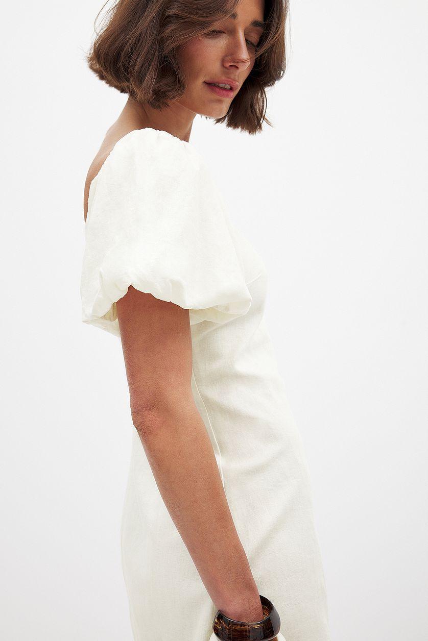 Linen Blend Puff Shoulder Mini Dress Product Image
