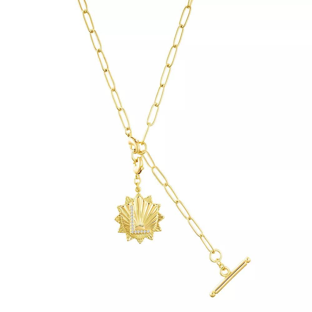 Adornia Gold Tone Adjustable Paperclip & Cubic Zirconia Initial Medallion Lariat Necklace, Women's, Size: 16-18" ADJ, Gold Tone L Product Image