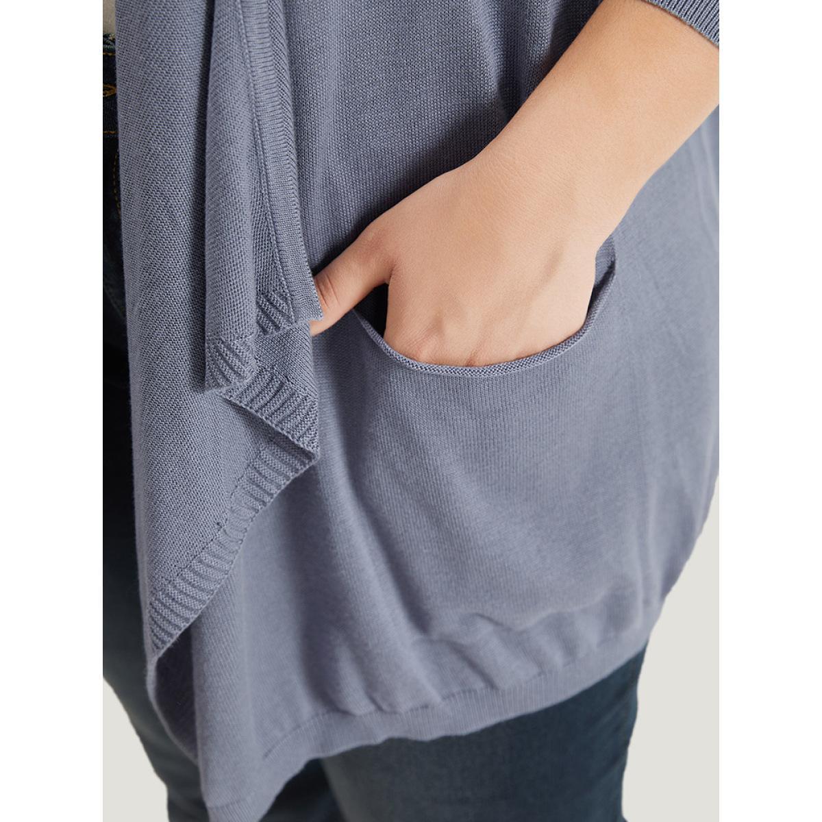 Plus Size Supersoft Essentials Solid Lapel Collar Patched Pocket Cardigan Stone Women Casual Loose Long Sleeve Dailywear Cardigans BloomChic 22-24/3X Product Image