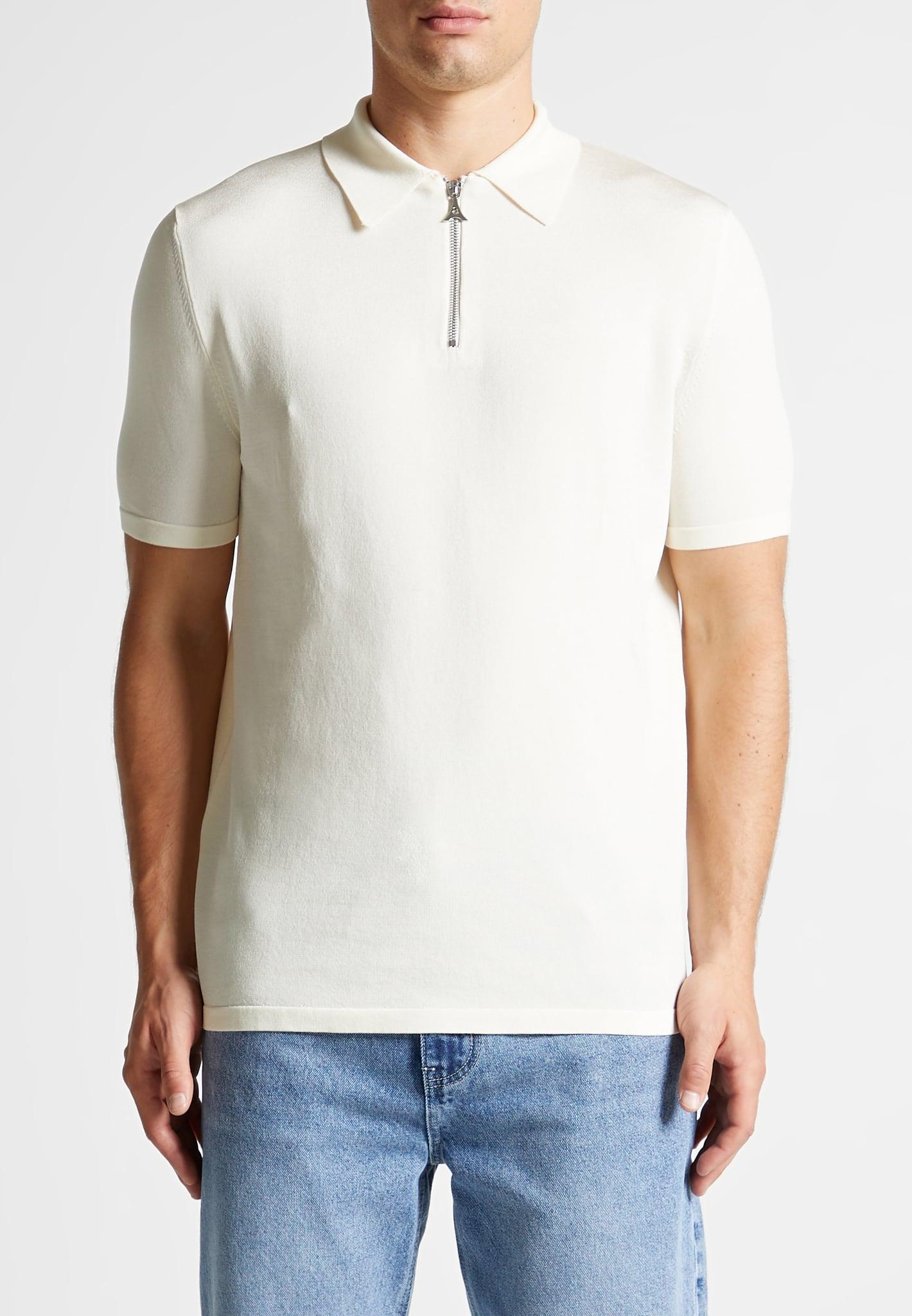 Luxe Polo Top With Zip - Off White Male Product Image