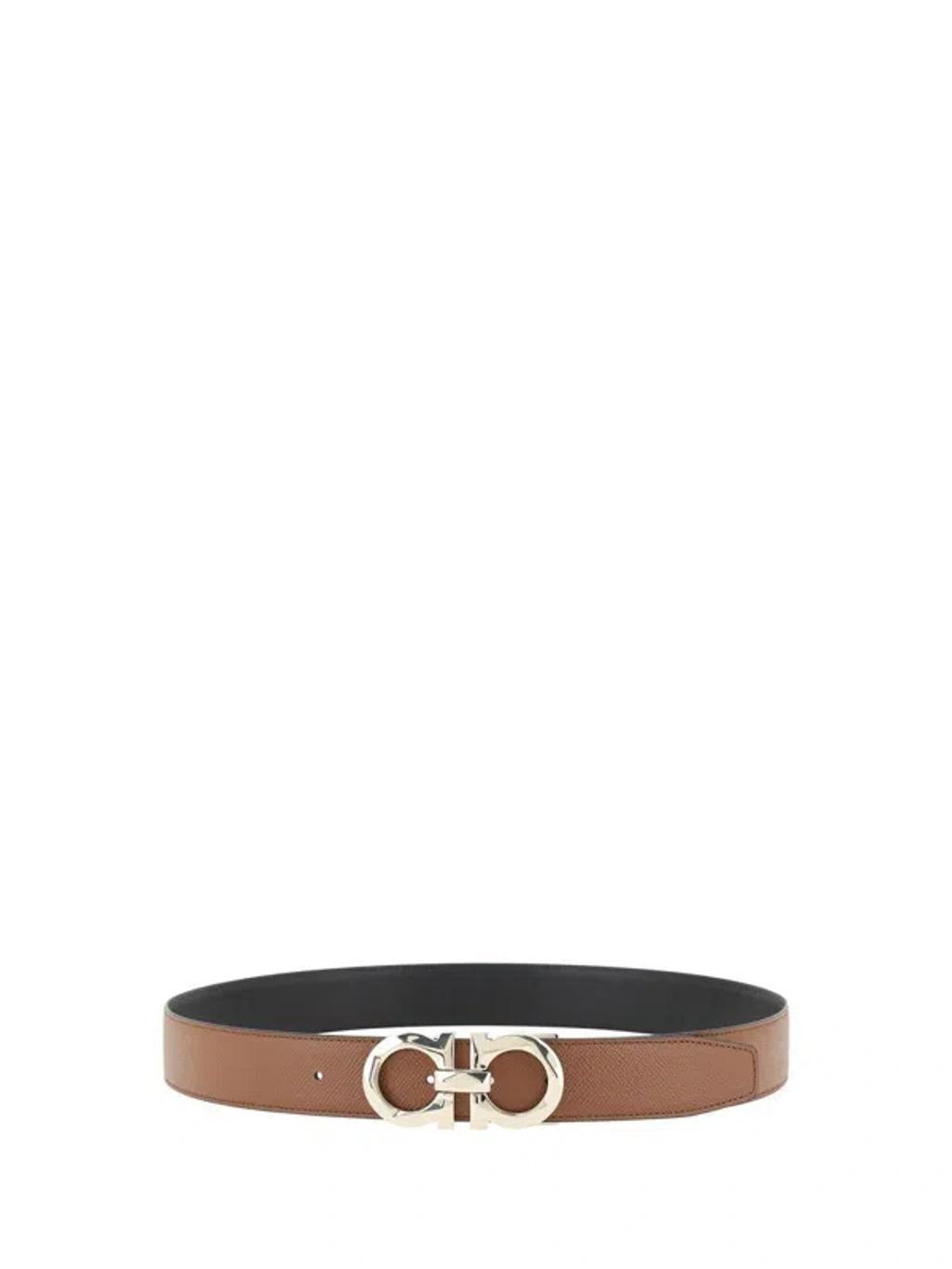 FERRAGAMO Gancini Reversible Leather Belt In Brown Product Image