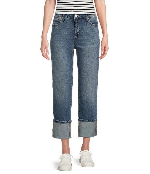 Code Bleu Hollywood Waist High-Rise Wide-Leg Patch Pocket Cropped Jeans Product Image