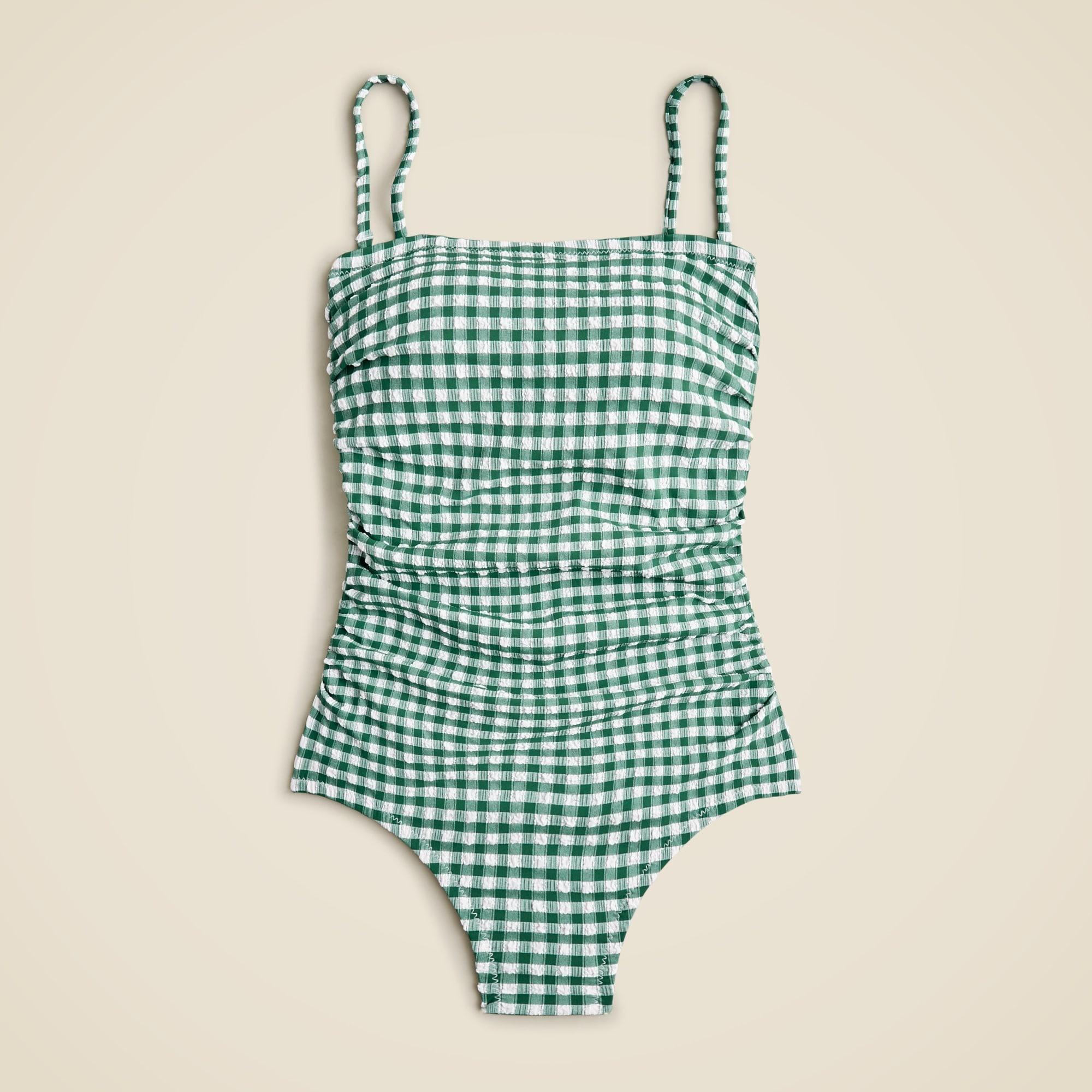 Ruched bandeau one-piece swimsuit in gingham Product Image