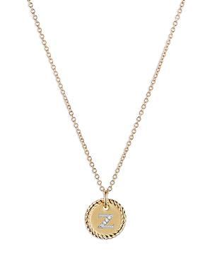 David Yurman Cable Collectibles Initial Pendant with Diamonds in Gold on Chain, 16-18 Product Image